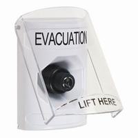 Safety Technology SS2323EV-EN | White Indoor Only Flush or Surface Key-to-Activate Stopper Station with EVACUATION Label English