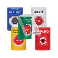 Safety Technology SS2324LD-EN | White Indoor Only Flush or Surface Momentary Stopper Station with LOCKDOWN Label English