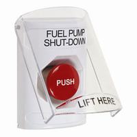 Safety Technology SS2324PS-EN | White Indoor Only Flush or Surface Momentary Stopper Station with FUEL PUMP SHUT DOWN Label English