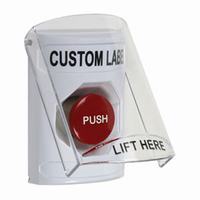 Safety Technology SS2324ZA-EN | White Indoor Only Flush or Surface Momentary Stopper Station with Non-Returnable Custom Text Label English