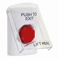 Safety Technology SS2325PX-EN | White Indoor Only Flush or Surface Momentary (Illuminated) Stopper Station with PUSH TO EXIT Label English