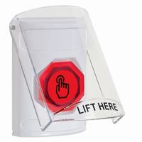 Safety Technology SS2326NT-EN | White Indoor Only Flush or Surface Momentary (Illuminated) with Red Lens Stopper Station with No Text Label English