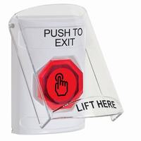 Safety Technology SS2326PX-EN | White Indoor Only Flush or Surface Momentary (Illuminated) with Red Lens Stopper Station with PUSH TO EXIT Label English