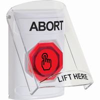Safety Technology SS2327AB-EN | White Indoor Only Flush or Surface Weather Resistant Momentary (Illuminated) with Red Lens Stopper Station with ABORT Label English