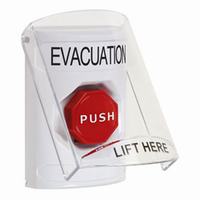 Safety Technology SS2328EV-EN | White Indoor Only Flush or Surface Pneumatic (Illuminated) Stopper Station with EVACUATION Label English