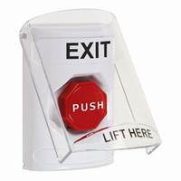 Safety Technology SS2328XT-EN | White Indoor Only Flush or Surface Pneumatic (Illuminated) Stopper Station with EXIT Label English