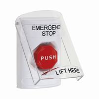 Safety Technology SS2329ES-EN | White Indoor Only Flush or Surface Turn-to-Reset (Illuminated) Stopper Station with EMERGENCY STOP Label English