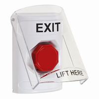 Safety Technology SS2329XT-EN | White Indoor Only Flush or Surface Turn-to-Reset (Illuminated) Stopper Station with EXIT Label English