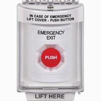 Safety Technology SS2331EX-EN | White Indoor/Outdoor Flush Turn-to-Reset Stopper Station with EMERGENCY EXIT Label English