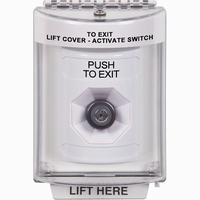 Safety Technology SS2333PX-EN | White Indoor/Outdoor Flush Key-to-Activate Stopper Station with PUSH TO EXIT Label English