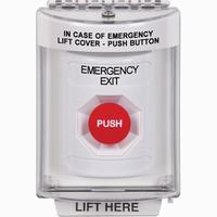 Safety Technology SS2334EX-EN | White Indoor/Outdoor Flush Momentary Stopper Station with EMERGENCY EXIT Label English