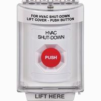 Safety Technology SS2334HV-EN | White Indoor/Outdoor Flush Momentary Stopper Station with HVAC SHUT DOWN Label English