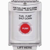 Safety Technology SS2334PS-EN | White Indoor/Outdoor Flush Momentary Stopper Station with FUEL PUMP SHUT DOWN Label English