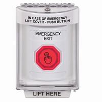 Safety Technology SS2336EX-EN | White Indoor/Outdoor Flush Momentary (Illuminated) with Red Lens Stopper Station with EMERGENCY EXIT Label English