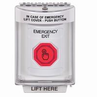 Safety Technology SS2337EX-EN | White Indoor/Outdoor Flush Weather Resistant Momentary (Illuminated) with Red Lens Stopper Station with EMERGENCY EXIT Label English