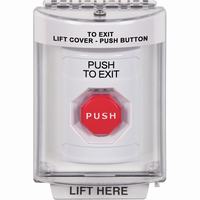 Safety Technology SS2338PX-EN | White Indoor/Outdoor Flush Pneumatic (Illuminated) Stopper Station with PUSH TO EXIT Label English