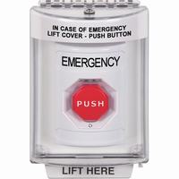 Safety Technology SS2339EM-EN | White Indoor/Outdoor Flush Turn-to-Reset (Illuminated) Stopper Station with EMERGENCY Label English