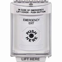 Safety Technology SS2340EX-EN | White Indoor/Outdoor Flush with Horn Key-to-Reset Stopper Station with EMERGENCY EXIT Label English