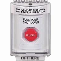 Safety Technology SS2342PS-EN | White Indoor/Outdoor Flush with Horn Key-to-Reset (Illuminated) Stopper Station with FUEL PUMP SHUT DOWN Label English