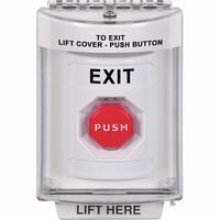 Safety Technology SS2342XT-EN | White Indoor/Outdoor Flush with Horn Key-to-Reset (Illuminated) Stopper Station with EXIT Label English