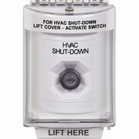 Safety Technology SS2343HV-EN | White Indoor/Outdoor Flush with Horn Key-to-Activate Stopper Station with HVAC SHUT DOWN Label English