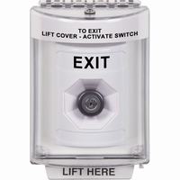 Safety Technology SS2343XT-EN | White Indoor/Outdoor Flush with Horn Key-to-Activate Stopper Station with EXIT Label English