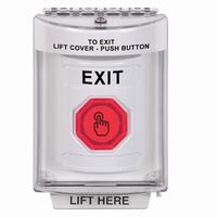 Safety Technology SS2346XT-EN | White Indoor/Outdoor Flush with Horn Momentary (Illuminated) with Red Lens Stopper Station with EXIT Label English