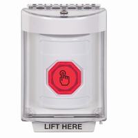 Safety Technology SS2347NT-EN | White Indoor/Outdoor Flush with Horn Weather Resistant Momentary (Illuminated) with Red Lens Stopper Station with No Text Label English
