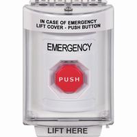 Safety Technology SS2348EM-EN | White Indoor/Outdoor Flush with Horn Pneumatic (Illuminated) Stopper Station with EMERGENCY Label English