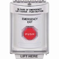 Safety Technology SS2348EX-EN | White Indoor/Outdoor Flush with Horn Pneumatic (Illuminated) Stopper Station with EMERGENCY EXIT Label English