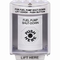 Safety Technology SS2370PS-EN | White Indoor/Outdoor Surface Key-to-Reset Stopper Station with FUEL PUMP SHUT DOWN Label English