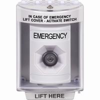 Safety Technology SS2373EM-EN | White Indoor/Outdoor Surface Key-to-Activate Stopper Station with EMERGENCY Label English