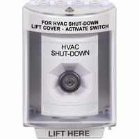 Safety Technology SS2373HV-EN | White Indoor/Outdoor Surface Key-to-Activate Stopper Station with HVAC SHUT DOWN Label English