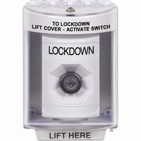 Safety Technology SS2373LD-EN | White Indoor/Outdoor Surface Key-to-Activate Stopper Station with LOCKDOWN Label English