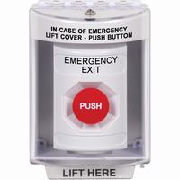 Safety Technology SS2374EX-EN | White Indoor/Outdoor Surface Momentary Stopper Station with EMERGENCY EXIT Label English