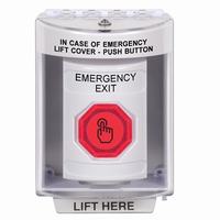 Safety Technology SS2376EX-EN | White Indoor/Outdoor Surface Momentary (Illuminated) with Red Lens Stopper Station with EMERGENCY EXIT Label English