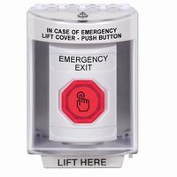 Safety Technology SS2377EX-EN | White Indoor/Outdoor Surface Weather Resistant Momentary (Illuminated) with Red Lens Stopper Station with EMERGENCY EXIT Label English