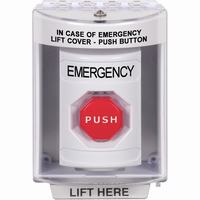 Safety Technology SS2378EM-EN | White Indoor/Outdoor Surface Pneumatic (Illuminated) Stopper Station with EMERGENCY Label English