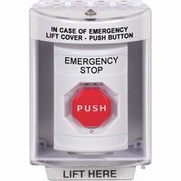 Safety Technology SS2379ES-EN | White Indoor/Outdoor Surface Turn-to-Reset (Illuminated) Stopper Station with EMERGENCY STOP Label English