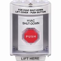 Safety Technology SS2379HV-EN | White Indoor/Outdoor Surface Turn-to-Reset (Illuminated) Stopper Station with HVAC SHUT DOWN Label English