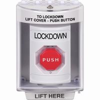 Safety Technology SS2379LD-EN | White Indoor/Outdoor Surface Turn-to-Reset (Illuminated) Stopper Station with LOCKDOWN Label English