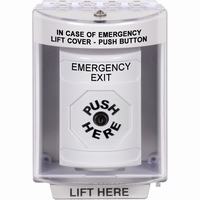Safety Technology SS2380EX-EN | White Indoor/Outdoor Surface with Horn Key-to-Reset Stopper Station with EMERGENCY EXIT Label English