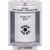 Safety Technology SS2380PX-EN | White Indoor/Outdoor Surface with Horn Key-to-Reset Stopper Station with PUSH TO EXIT Label English