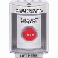 Safety Technology SS2382PO-EN | White Indoor/Outdoor Surface with Horn Key-to-Reset (Illuminated) Stopper Station with EMERGENCY POWER OFF Label English