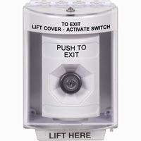 Safety Technology SS2383PX-EN | White Indoor/Outdoor Surface with Horn Key-to-Activate Stopper Station with PUSH TO EXIT Label English