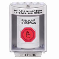 Safety Technology SS2386PS-EN | White Indoor/Outdoor Surface with Horn Momentary (Illuminated) with Red Lens Stopper Station with FUEL PUMP SHUT DOWN Label English