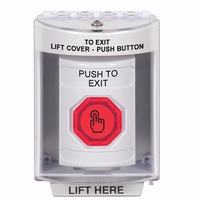 Safety Technology SS2386PX-EN | White Indoor/Outdoor Surface with Horn Momentary (Illuminated) with Red Lens Stopper Station with PUSH TO EXIT Label English