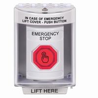 Safety Technology SS2387ES-EN | White Indoor/Outdoor Surface with Horn Weather Resistant Momentary (Illuminated) with Red Lens Stopper Station with EMERGENCY STOP Label English