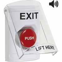 Safety Technology SS23A1XT-EN | White Indoor Only Flush or Surface with Horn Turn-to-Reset Stopper Station with EXIT Label English