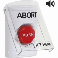 Safety Technology SS23A2AB-EN | White Indoor Only Flush or Surface with Horn Key-to-Reset (Illuminated) Stopper Station with ABORT Label English